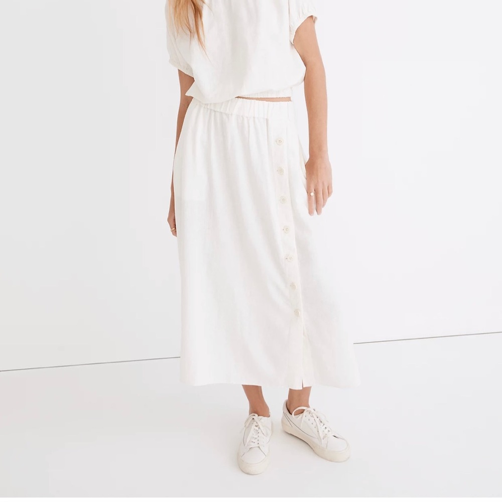 Madewell linen side button midi skirt